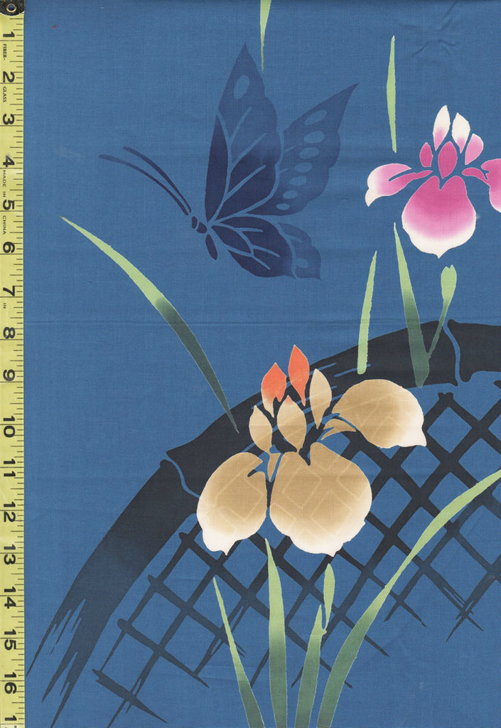 Yukata Fabric - 918 - Colorful Iris & Butterflies - Blue
