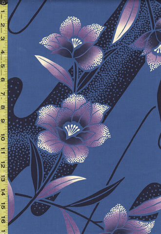 Yukata Fabric - 934 - Lavender Speckled Flowers - Blue