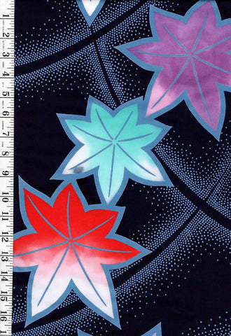 Yukata Fabric - 924 - Colorful Floating Maple Leaves - Indigo - Small Flaw - ON SALE