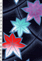 Yukata Fabric - 924 - Colorful Floating Maple Leaves - Indigo - Small Flaw - ON SALE