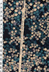 *Japanese -Yuwa Cherry Blossoms & Maple Leaves - Dark Indigo - Last 1 1/4 yards