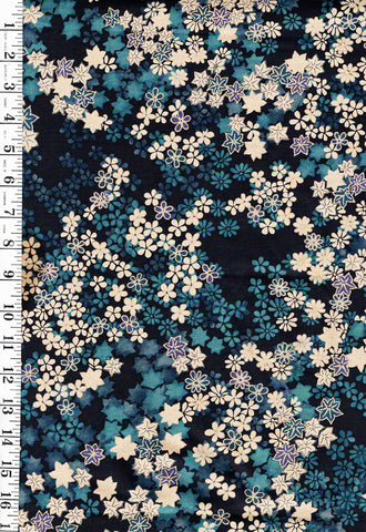 *Japanese -Yuwa Cherry Blossoms & Maple Leaves - Dark Indigo - Last 1 1/4 yards