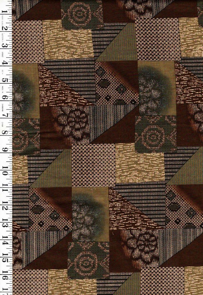 Japanese - Yuwa Patchwork Squares - Brown & Green - Last 3/4 yard