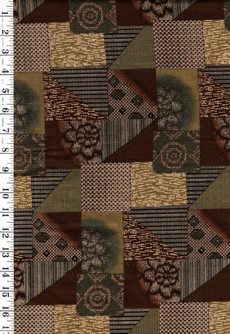 Japanese - Yuwa Patchwork Squares - Brown & Green - Last 3/4 yard