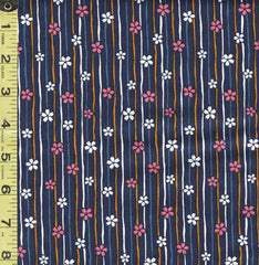 Japanese Novelty - Cosmo Small Floating Cherry Blossoms on Skinny Stripes - AP22910-1E -Navy - ON SALE - SAVE 50% By the Yard