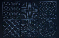 Sashiko Pre-printed Panel - Crests & Japanese Motif Blocks - Z-106-A - Black