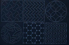 Sashiko Pre-printed Panel - Crests & Japanese Motif Blocks - Z-106-A - Black