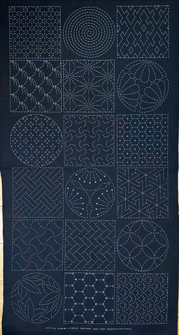 Sashiko Pre-printed Panel - Crests & Japanese Motif Blocks - Z-106-A - Black