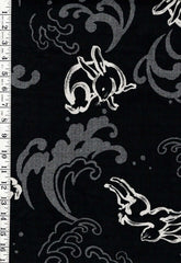 *Japanese - Hokkoh Bunnies & Crested Waves - Dobby Weave - Black - Last 2 1/8th yards