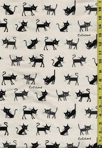 Japanese Novelty - Cocoland Wide Eye Electrified SMALL Cats - Oxford Cloth - CO-10002-2A- NATURAL -  Last 1 1/8 Yards