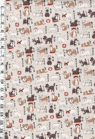 *Japanese Novelty - Kokka - Dog Dictionary - YPA-56030-1A - Natural - Oxford Cloth - By the Half Yard