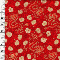 *Asian - Year of the Dragon - Dragons and Floating Mums - LEIA-862-2 - RED