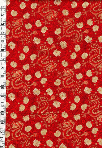 *Asian - Year of the Dragon - Dragons and Floating Mums - LEIA-862-2 - RED