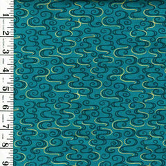 *Asian - Year of the Dragon - Gold Metallic River Swirls - LEIA-864-2 - TEAL