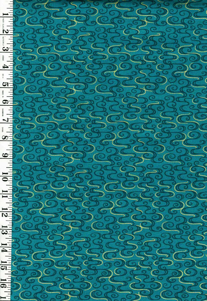 *Asian - Year of the Dragon - Gold Metallic River Swirls - LEIA-864-2 - TEAL