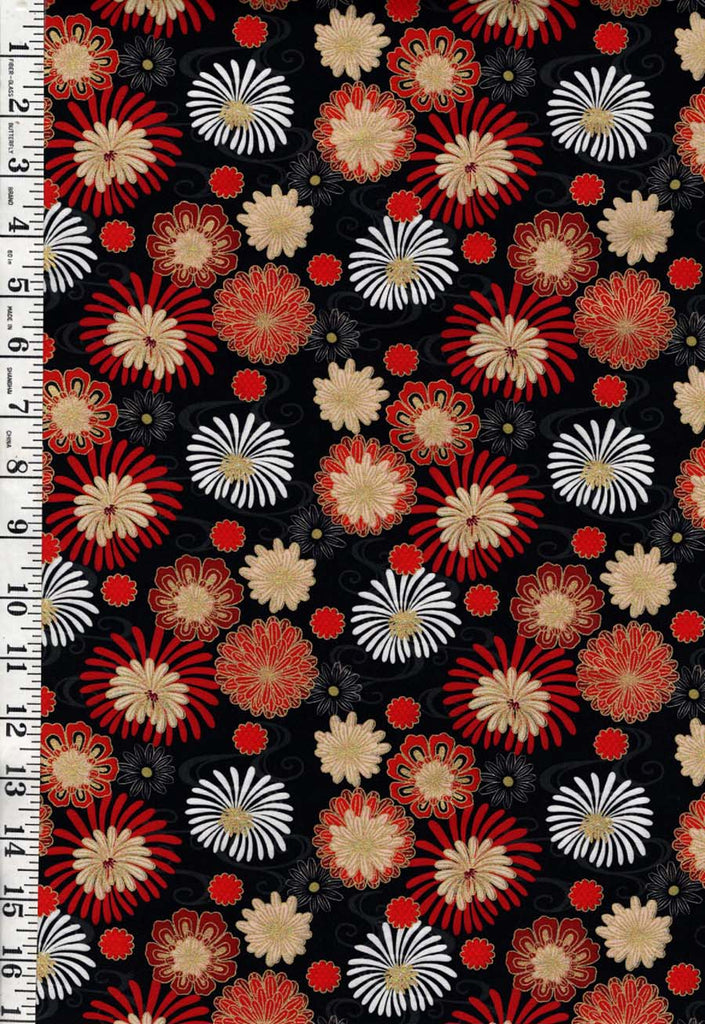 *Asian - Year of the Dragon - Colorful Stylized Mums - LEIA866-3 - BLACK