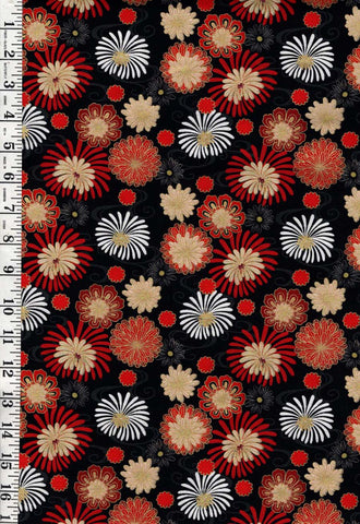 *Asian - Year of the Dragon - Colorful Stylized Mums - LEIA-866-3 - BLACK