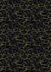 *Asian - Year of the Dragon - Gold Metallic Dragon Swirls - LEIA-864-3 - BLACK