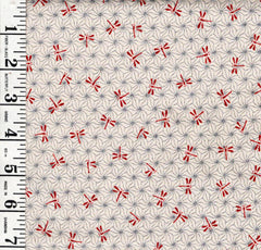 *Japanese - Sevenberry Small Red Dragonflies on Asanoha - Cream - Last 1 yard