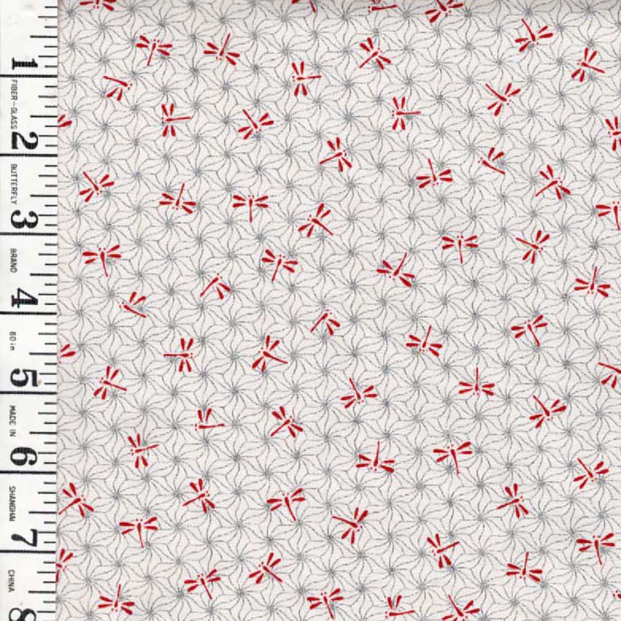 Japanese - Small Swirly Asanoha & Tiny Red Dragonflies - Natural - Last 1 yard