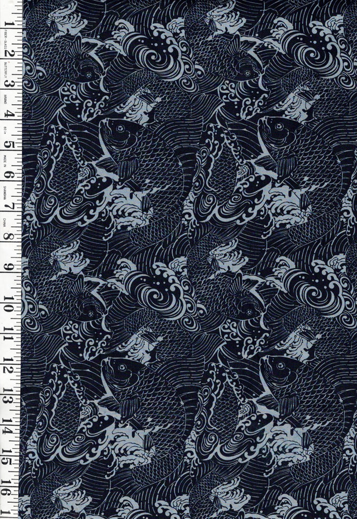 *Japanese - Compact Design - Sea Bream & Crested Waves (Trendtex 2009) - AB-009 - Indigo - By the Half Yard