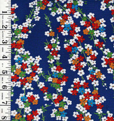 * Japanese Silk - Small Colorful Floral Branches - Blue - 1 2/3 yards - ON SALE