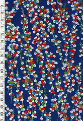 * Japanese Silk - Small Colorful Floral Branches - Blue - 1 2/3 yards - ON SALE