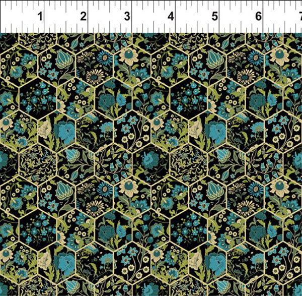 Fabric Art - In the Beginning - Garden Delights III - SALE - Teal - $5.00 By the Yard - Last 4 1/8 Yards