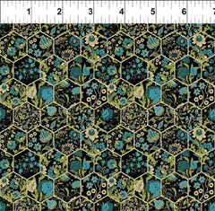 Fabric Art - In the Beginning - Garden Delights III - SALE - Teal - $5.00 By the Yard - Last 4 1/8 Yards