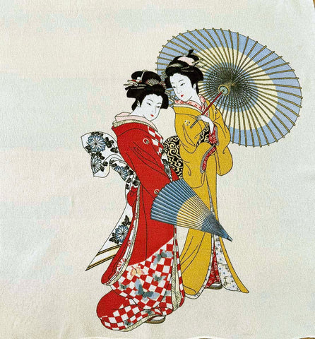 Furoshiki - Geisha with Umbrella - Cream - Rayon - ONE ONLY