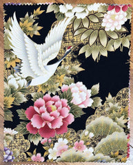 Asian - Kona Bay - Flying Cranes, Peonies & Cherry Blossoms - 4 Pieces - 9" x 12" - Cream & Black (2 each)