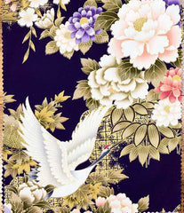 Asian - Kona Bay - Flying Cranes, Peonies & Cherry Blossoms - 4 Pieces - 9" x 12" - Purple