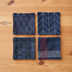 Sashiko Coaster Collection - Hidamari Cosmo - 4 Coaster Set - 98902 - Indigo