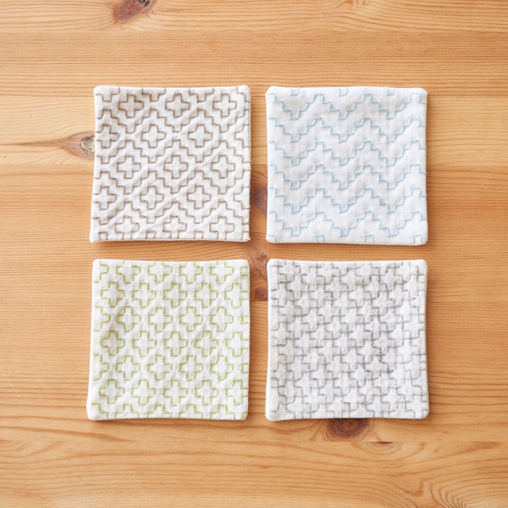 Sashiko Coaster Collection - Hidamari Cosmo - 4 Coaster Set - 98903 - Ivory