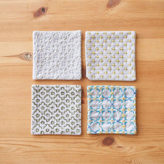 Sashiko Coaster Collection - Hidamari Cosmo - 4 Coaster Set - 98904 - Gray