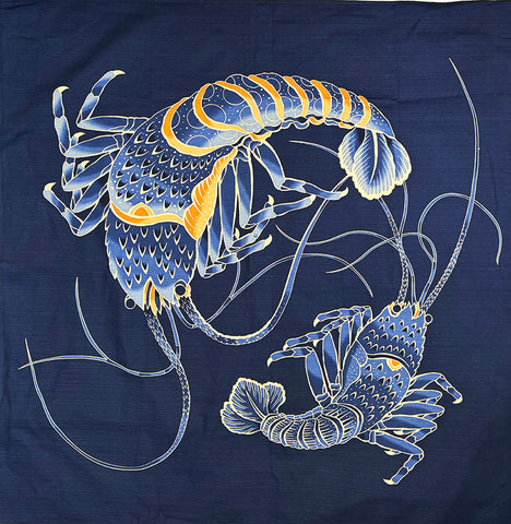 Furoshiki - Japanese Wrapping Cloth - LOBSTERS - Navy - Large Size - 40