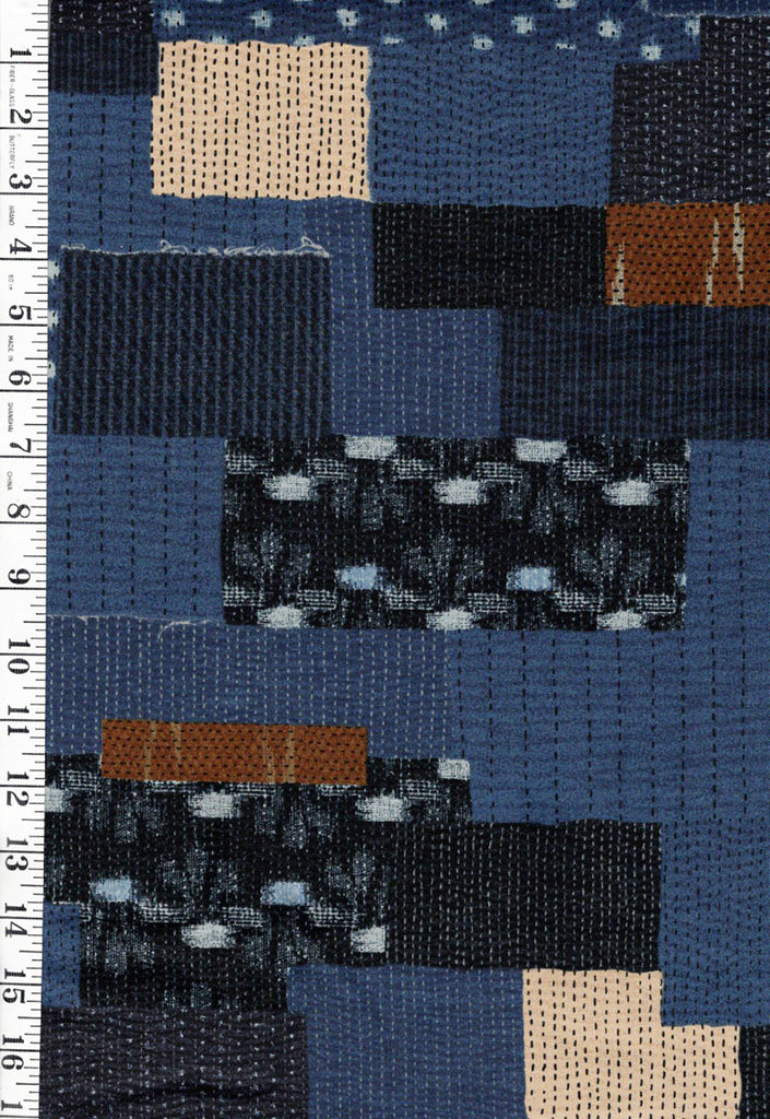 *Japanese - Moda Boro-Style Patchwork - Indigo, Navy & Sand - 33400 - Last 2 1/2 yards