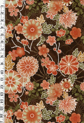 Japanese - Stylized Daisies, Mums & Blossoms - Brown - 2 pieces - each 3/4 yards - Total 1.5 yards