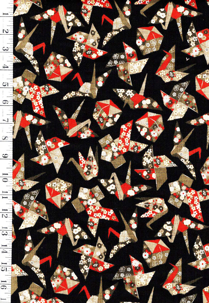 Japanese - Sevenberry Nara Homespun - Ori-Zuru Origami Cranes & Floating Boxes - SB-88501-2-6 - Black