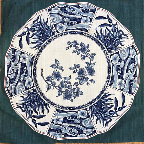 Furoshiki - Japanese Wrapping Cloth - Pretty Decorative Plate - Hunter Green