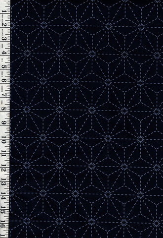 Sashiko Fabric - Pre-printed Sashiko Fabric - Asanoha - Dark Navy-Indigo- 101B