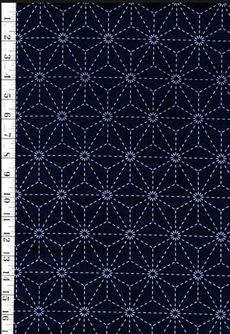 * Sashiko Fabric - Pre-printed Sashiko Fabric - Asanoha - Dark Navy-Indigo- 101B - By the Half Yard