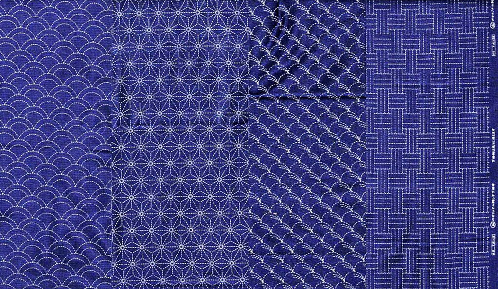 Sashiko Fabric - Pre-printed Sashiko Fabric - 4 Traditional Designs - Dark Navy-Indigo - Piece 2