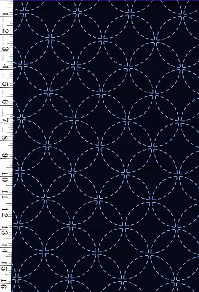 Sashiko Fabric - Pre-printed Sashiko Fabric - Seven Treasures - Dark Navy-Indigo - 102B - By the Half Yard