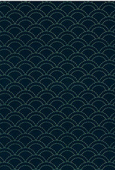 Sashiko Fabric - Pre-printed Sashiko Fabric - Wave Design (Seigaiha) # 9 - Dark Navy (READS BLACK) - Last 24 inches