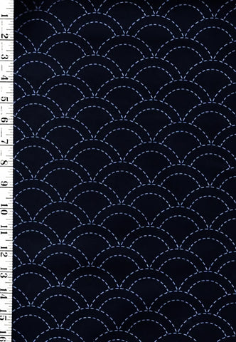 Sashiko Fabric - Pre-printed Sashiko Fabric - Wave Design (Seigaiha) - Dark Navy-Indigo - 103B - By the Half Yard