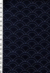 Sashiko Fabric - Pre-printed Sashiko Fabric - Wave Design (Seigaiha) - Dark Navy-Indigo - 103B - By the Half Yard