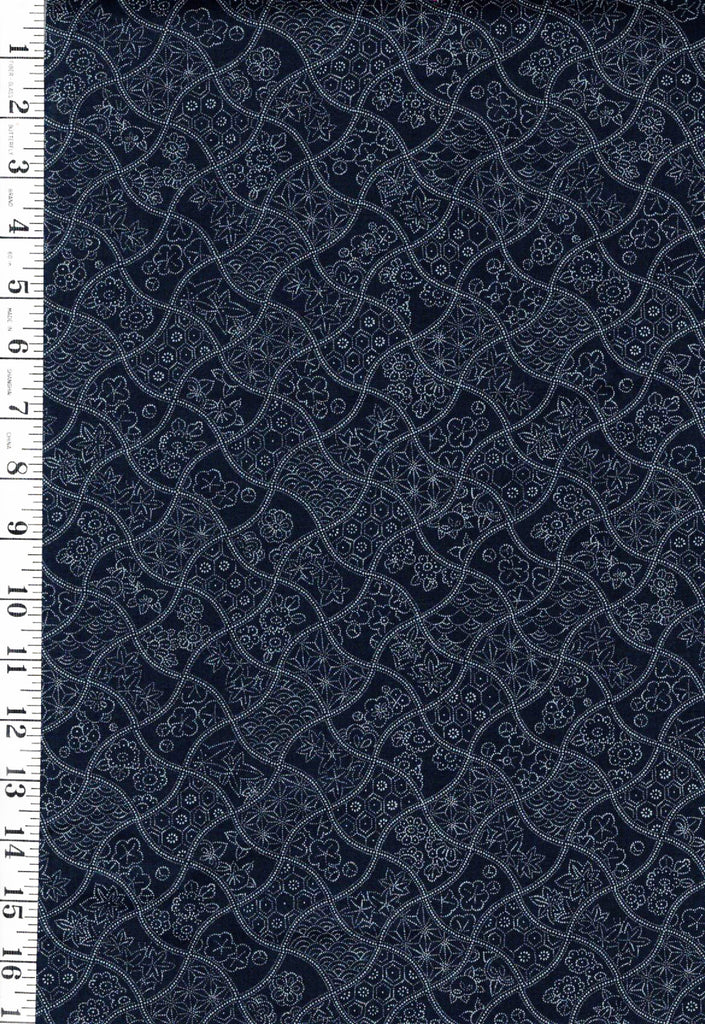 *Japanese - Sevenberry Japanese Weights with Traditional Motifs - Indigo - Last 2 7/8 yards