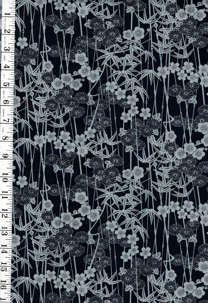 *Japanese - Sevenberry Bamboo & Cherry Blossoms - Indigo - Last 1 1/8 yards