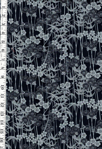 *Japanese - Sevenberry Bamboo & Cherry Blossoms - Indigo - Last 1 1/8 yards